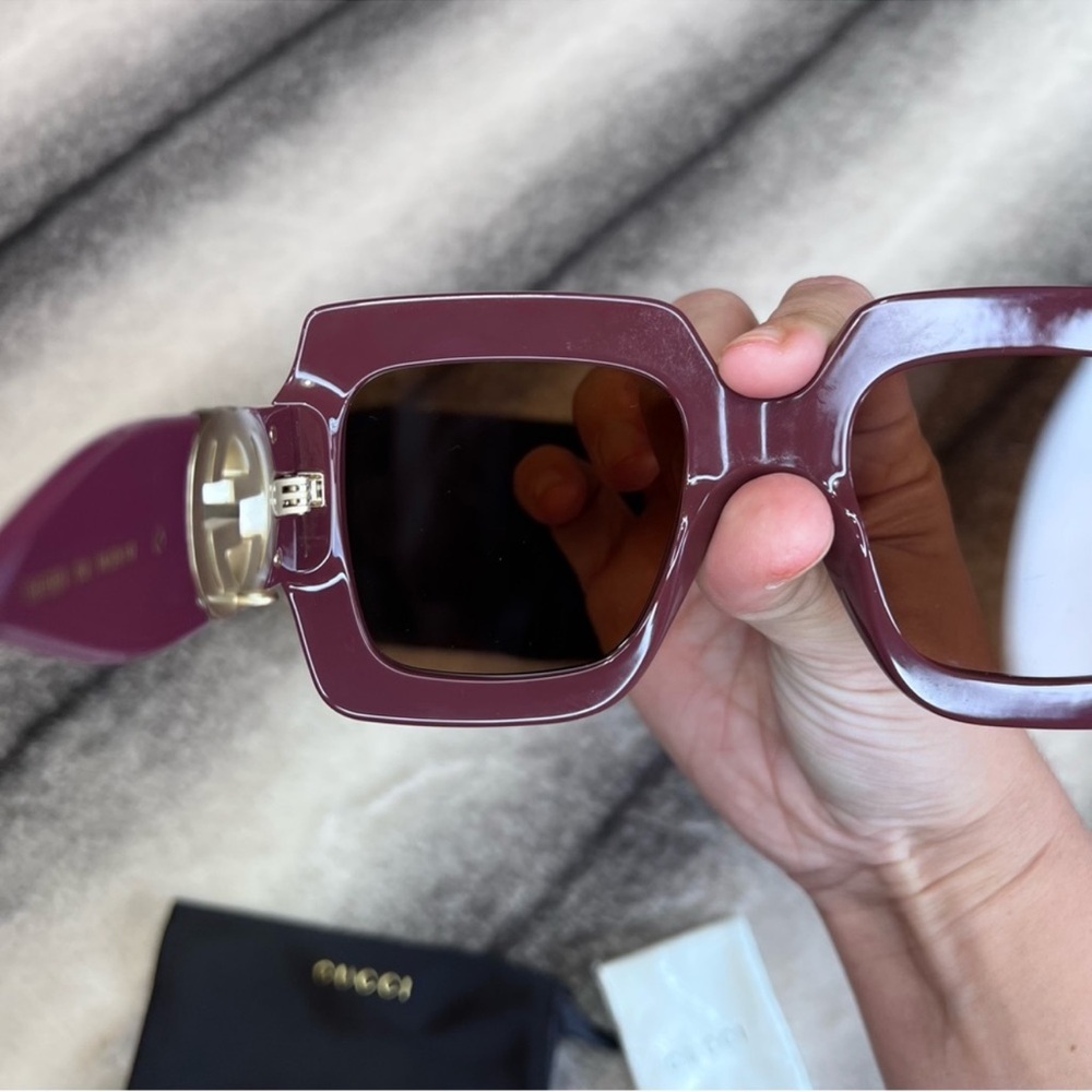 Gucci GG Logo Luxury Chocolate Brown Square Sunglasses GG1022S - Picture 5 of 11